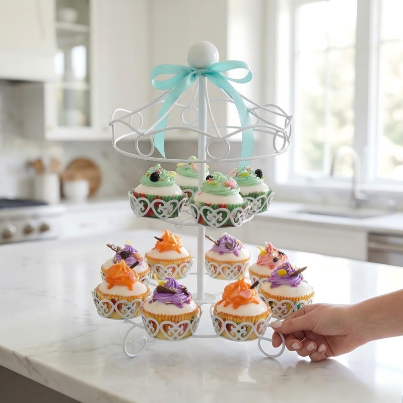 12-Cup Carousel Cupcake Stand - Iron Dessert Display Rack for Parties & Events gallery