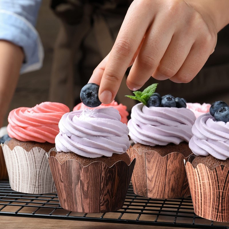 Wood Grain Cupcake Wrappers Rustic Liners Woodland Theme Cake Decor 120 PCS gallery