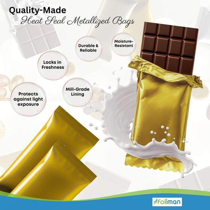 100 Pack Dark Gold 3x6 3/8 Inch Metallized Heat Seal Bags Chocolate Bar Wrapping gallery