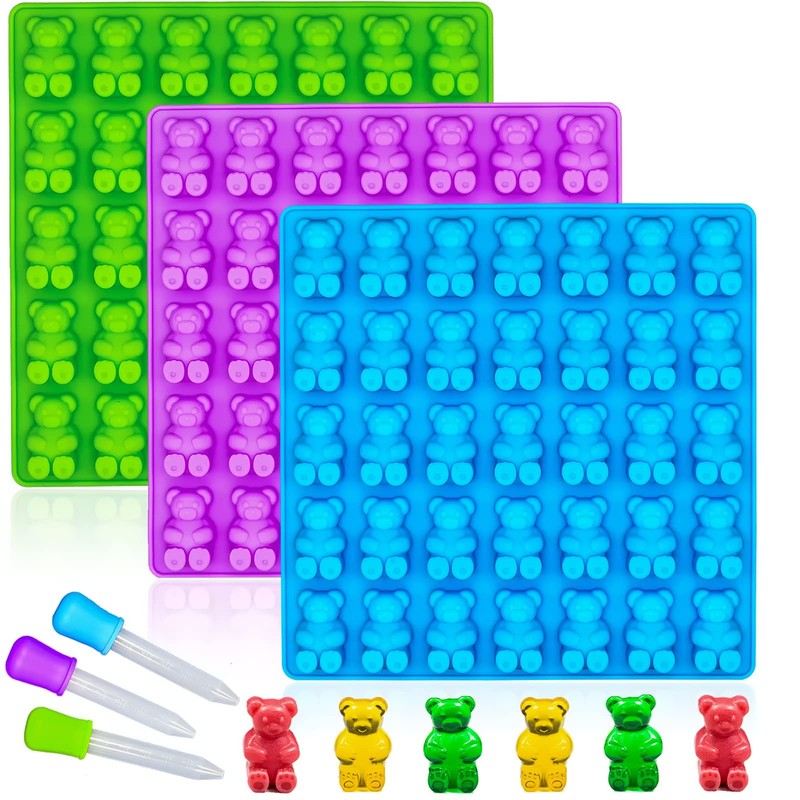 Set of 3 Large Gummy Bear Molds Non Stick Silicone Candy Chocolate Molds