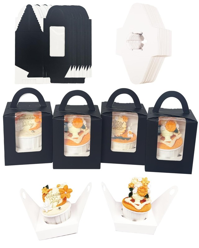 Individual Cupcake Boxes Window Black Cupcakes Carrier 3.7x3.7x4.3 In 25 PCS gallery