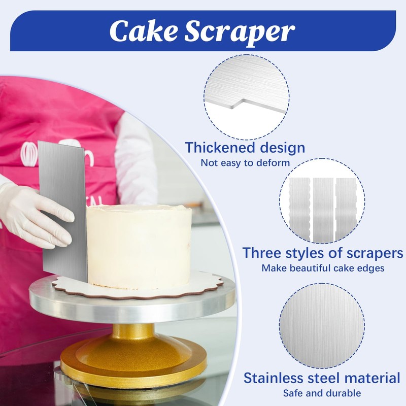 3 PCS 8.6 Inch Stainless Steel Cake Scraper Double Sided Patterned Comb gallery