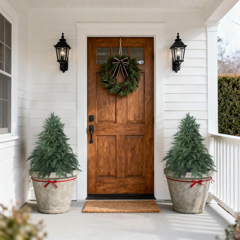 Artificial Cypress Topiary Cedar Trees with Ground Spike, 2 Pieces Fake Pine Shr gallery
