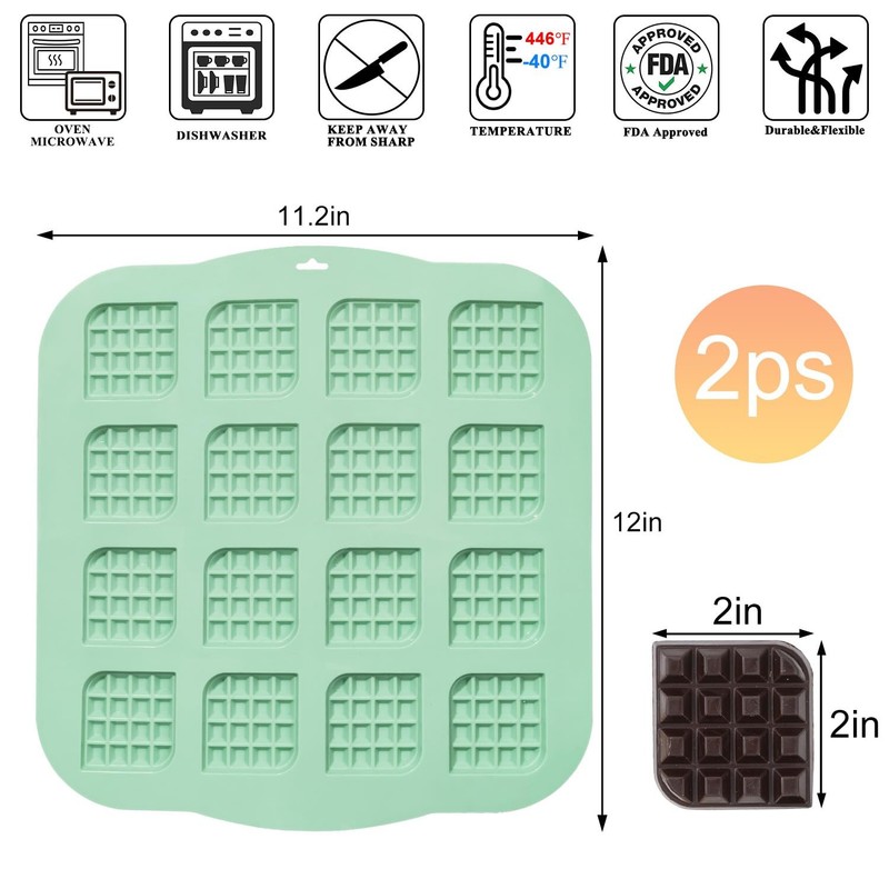 Silicone Chocolate Waffle Mold, 2 Pack Mini Square Silicone Mold Non-Stick Wa... gallery