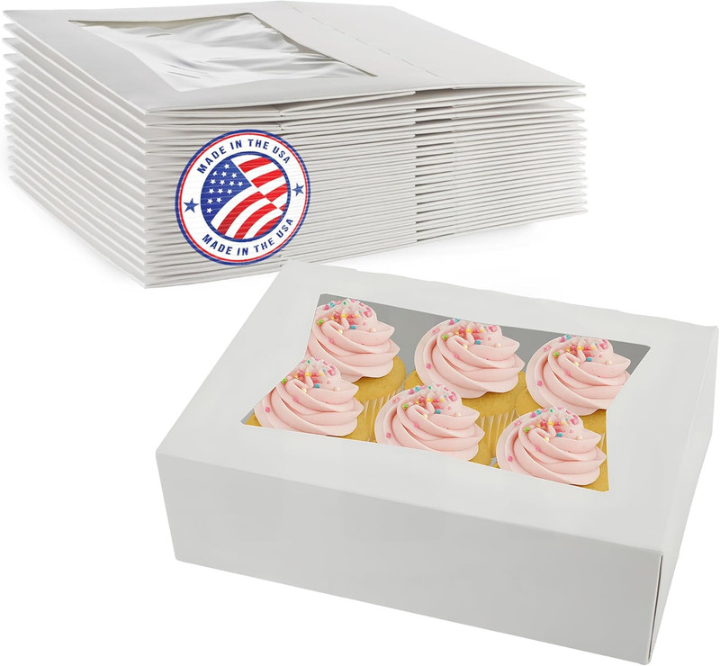 Cupcake Boxes 8" X 5.75" X 2.5" - Auto Pop-Up Bakery Boxes with Window (Pack of gallery