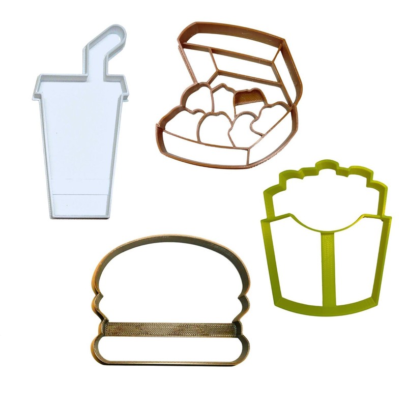 DRIVE THROUGH FAVS BURGER NUGGETS FRIES DRINK SET OF 4 COOKIE CUTTERS USA PR1897