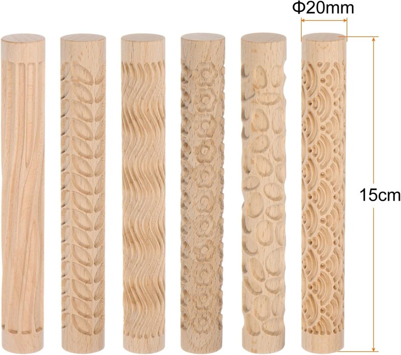 11pcs 15cm Wood Clay Roller Wooden Pottery Tools Wood Grain Texture Rollers gallery