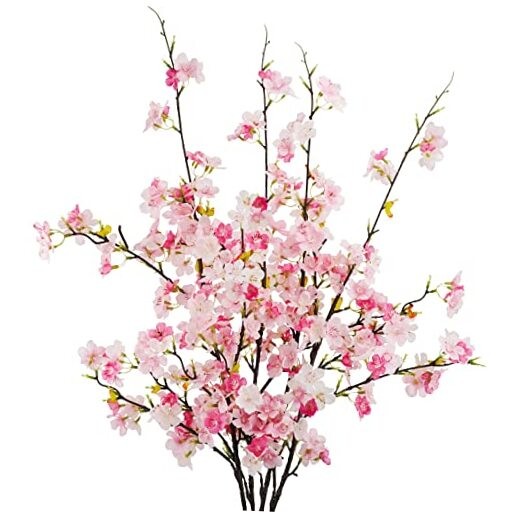 4Pcs Artificial Cherry Blossom Flower Branches, 39.4″ Fake Silk 4pcs Pink