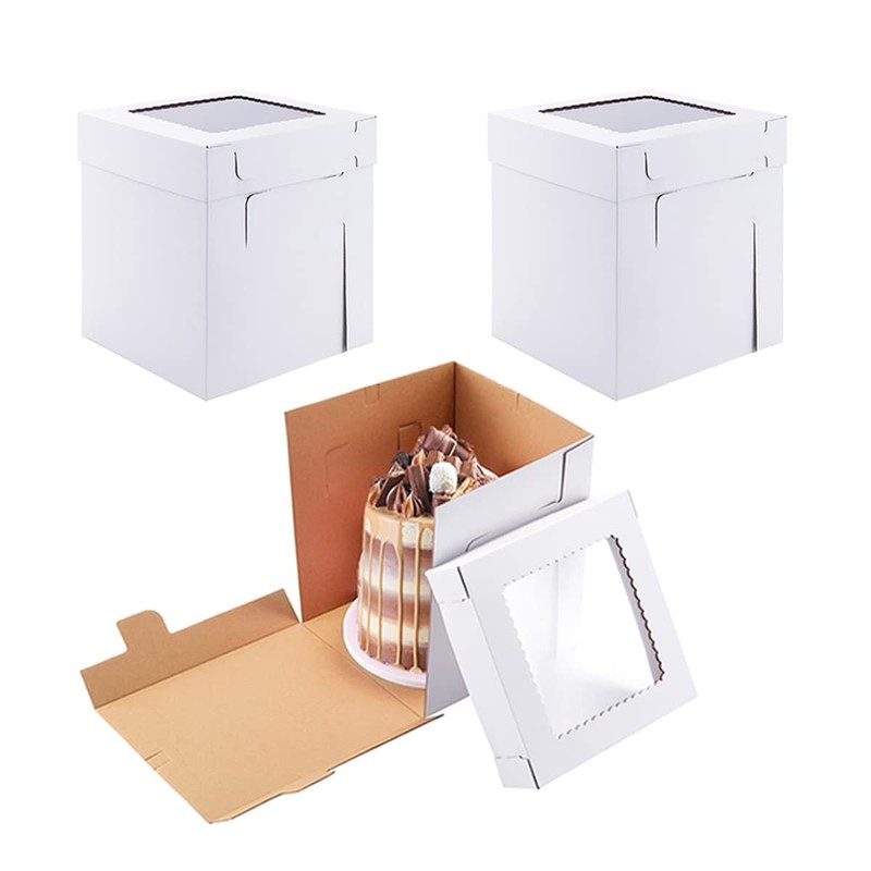 Tall Cake Boxes for Tier Cakes,8X8X10 Inch [4Pack ] Thick Sturdy Cake Box wit…