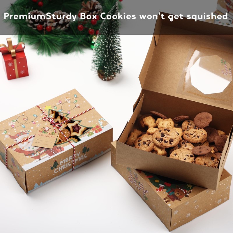 12 PCS Christmas Cookie Boxes Window Tins Lid Holiday Treat Ribbon Tags gallery