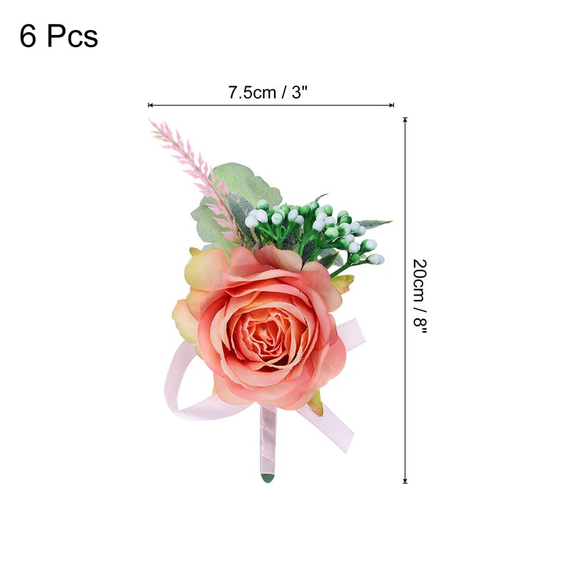 Rose Boutonnieres for Men Pack of 6 Groom Boutonnieres for Prom,14x9cm Light Red gallery