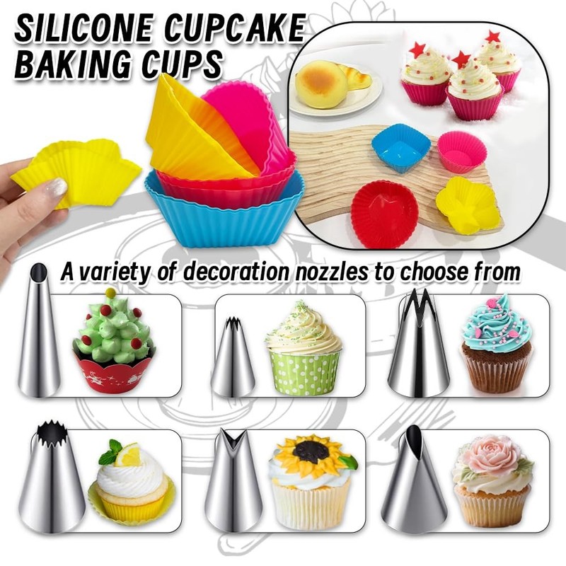 Dessert Decorating Syringe Set with 8 Silicone Cupcake Liners,Frosting Piping... gallery