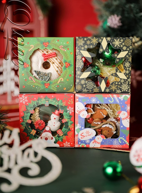 52 PCS 4x4x2.5 Inch Christmas Bakery Cookie Box Window Macaron Pastry gallery