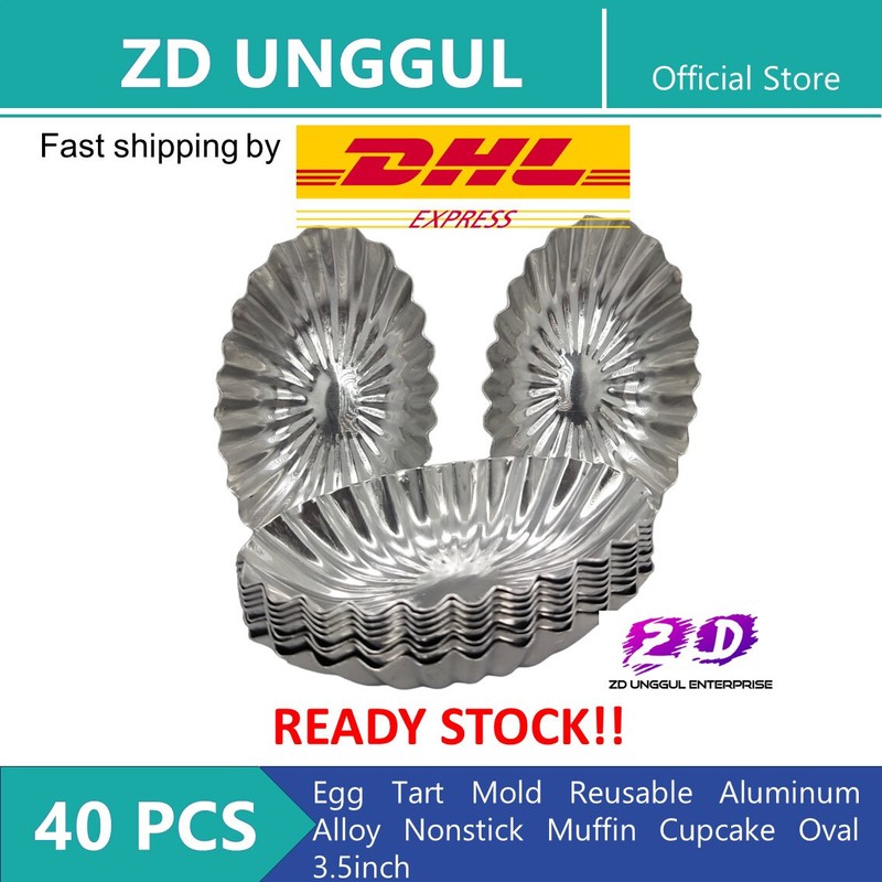40pcs Egg Tart Mold Reusable Aluminum Alloy Nonstick Muffin Cupcake Oval 3.5inch