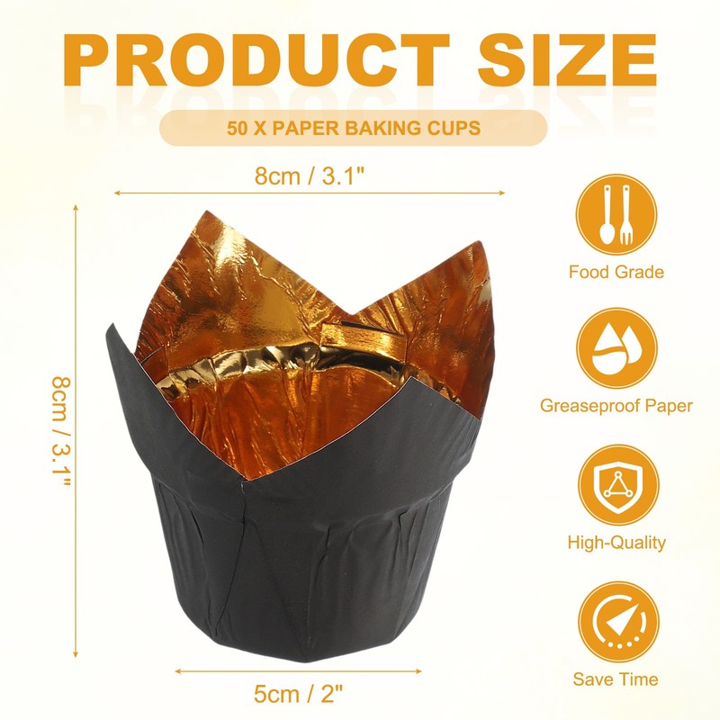 50Pcs For Tulip Baking Cups Aluminum Molds Gold/Black gallery