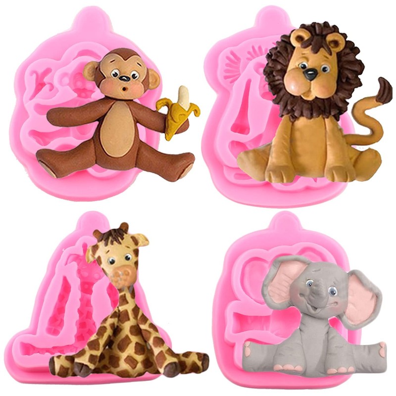 Safari Animal Cake Mold Lion Elephant Monkey Giraffe Silicone Fondant Molds F…
