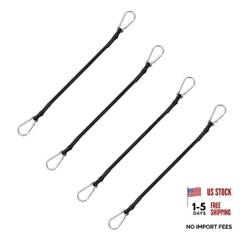 Bungee Cords with Carabiner – Heavy Duty – Black – 4 Pcs 12 Inch Straps – Black