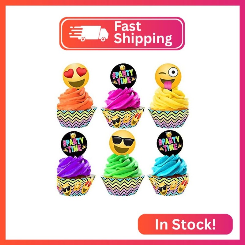 Smile Face Cupcake Kit - 48 Pieces - 24 Cupcake Toppers and 24 Cupcake Wrappers gallery