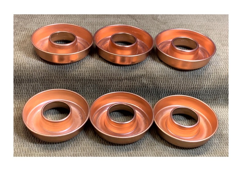 LOT OF 6 COPPER TIN MINI BUNDT/CAKE/JELLO MOLDS