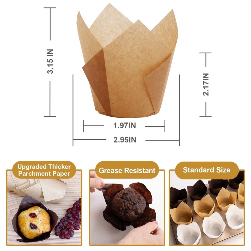 200 Pcs Tulip Cupcake Liners Unbleached Parchment Paper Muffin Liners Wrappers gallery