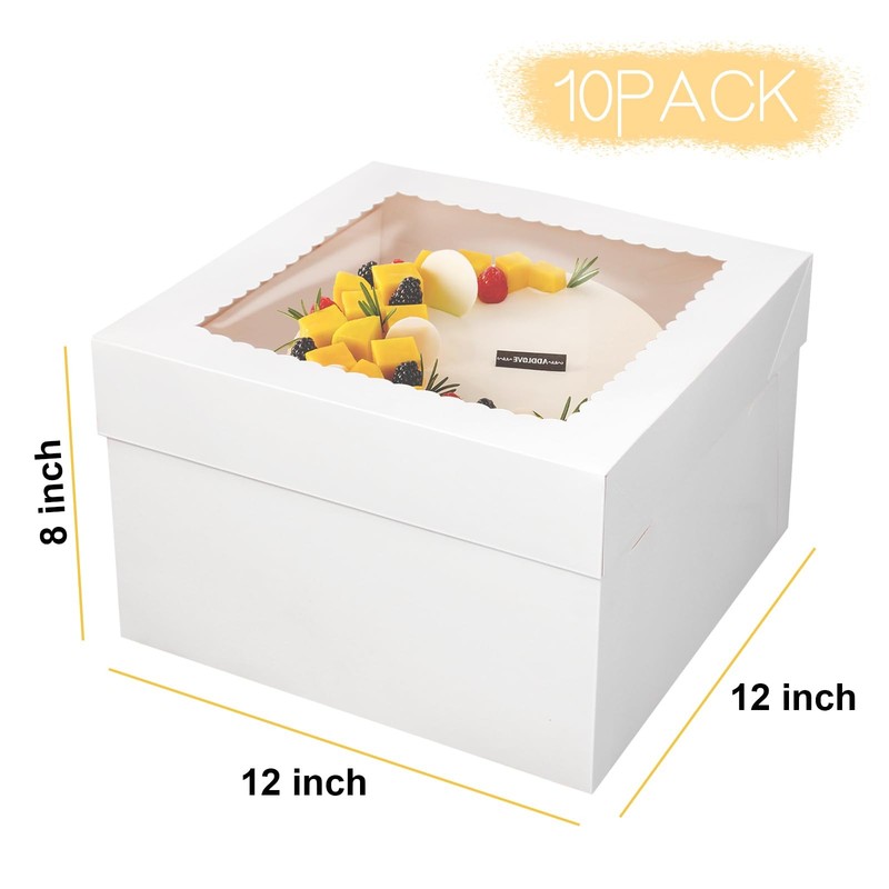 10 PCS 12x12x8 Inch White Bakery Cake Boxes Window Container Large Square gallery
