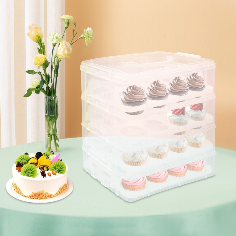 4-Tier Clear Cupcake Carrier Holds 48 Cupcakes PP Plastic Portable gallery