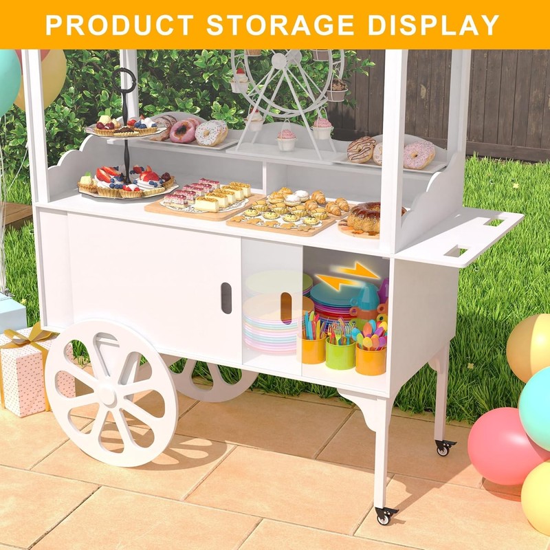 Candy Cart for Party - Cake Stand - Dessert Cart with Wheels & Storage Cabinet gallery