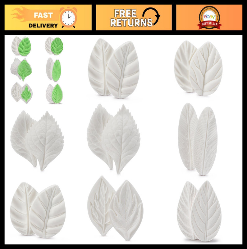 Silicone Leaf Fondant Mold Set – 6pcs Rose Leaf Cutters for Cake & Cookie Decor