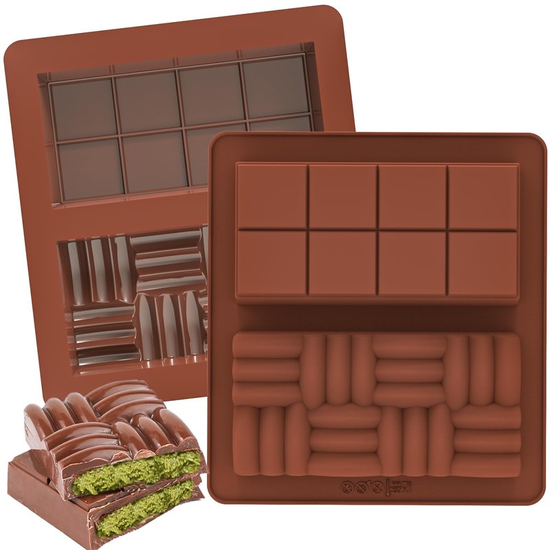 Dubai Chocolate Bar Molds 2 Pack 1 Inch Deep Silicone Chocolate Molds for Stu…