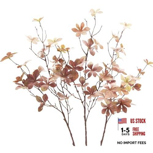 3PCS Artificial Fall Stems 28″ Faux Branches with Leaves for Vase Fake Brown