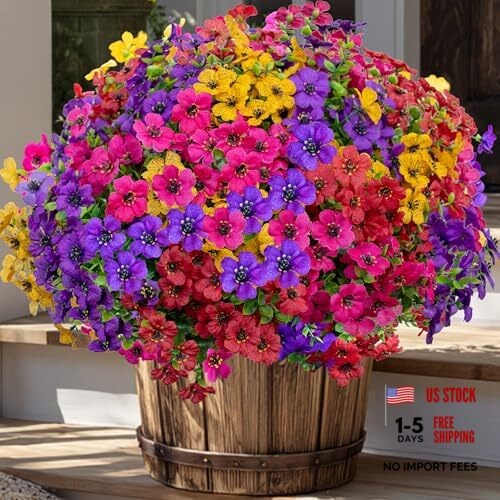 Artificial Flowers for Outdoors Fake Mixed, 4 Colors Red Pink Purple Yellow