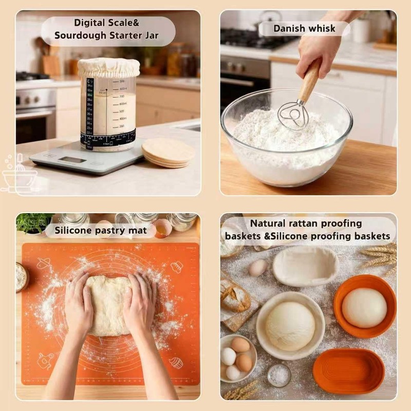 All-Inclusive Sourdough Starter Kit with Pot, 4 Proofing Baskets, Scale & Jar - gallery