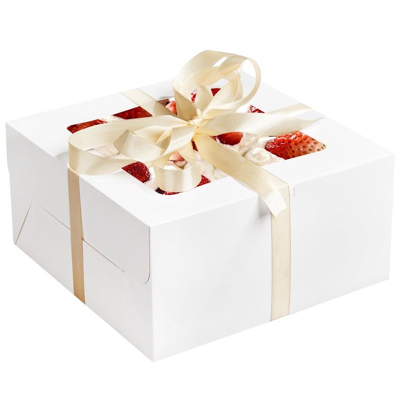 RACETOP 24pcs Cake Boxes with Window 10x10x5 Inches White Bakery Cookie Dessert