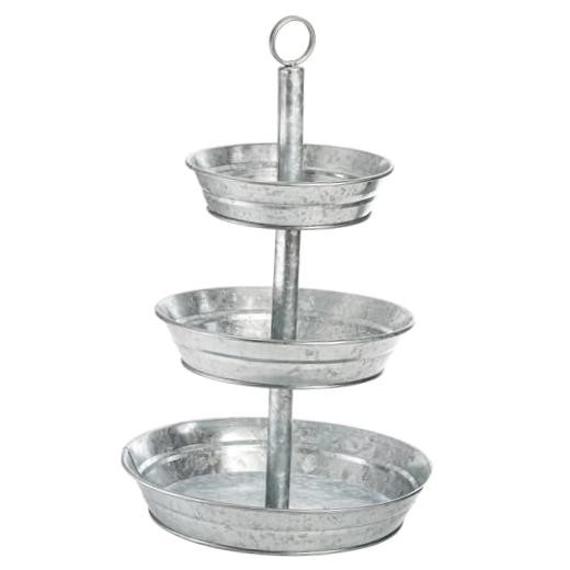 3 Tier Serving Tray, Galvanized Metal Cupcake Stand Vintage 12″ x 8″ x 2″
