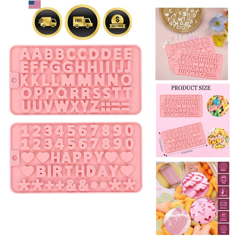 2 pcs Number Chocolate Molds and Letter Silicone Molds,Reusable Alphabet Cand…