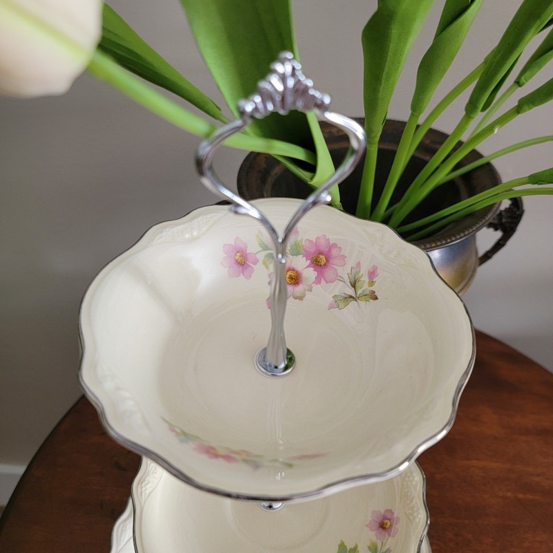 Three Tier Treat, Cupcake, Snack Stand Made From Vintage Tableware. gallery
