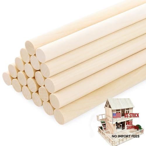 Santoy 20 PCS Wooden Dowel Rods – 3/8 x 15 Inch Round Unfinished Hardwood