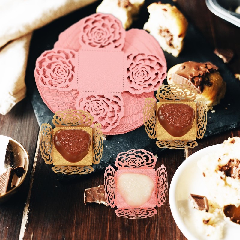 100pcs Truffle Wrappers - Pink And Gold Chocolate Candy Cups Truffle Liners B... gallery