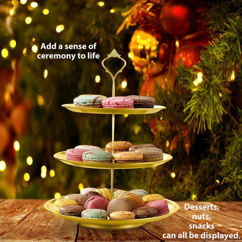 3 Tier Stainless Steel Cupcake Stand, Gold Metal Serving Tray Cake Holder Cake gallery