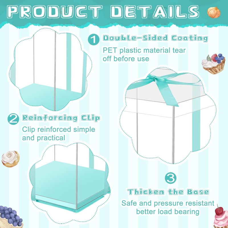 6 Pack Large Clear Cake with Round Cake Boards and Ribbon Taller Carrier Tier... gallery