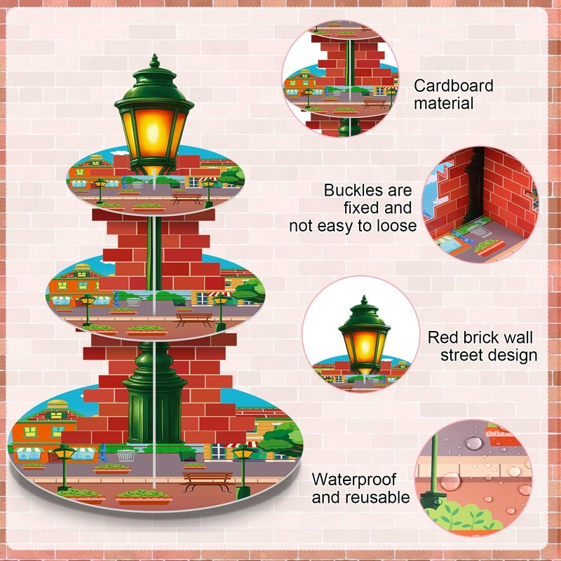 Red Brick Wall Cupcake Stand Cartoon Street Birthday Party Supplies 3 Tier Cu... gallery