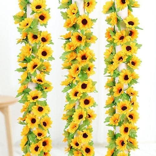 2 Pcs Artificial Sunflower Garland,Sunflower Vine with Leaves,Hanging Green