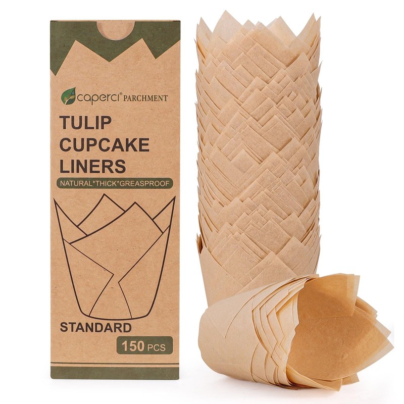 Natural Tulip Cupcake Liners Unbleached Parchment Paper Muffin Cup 150 PCS