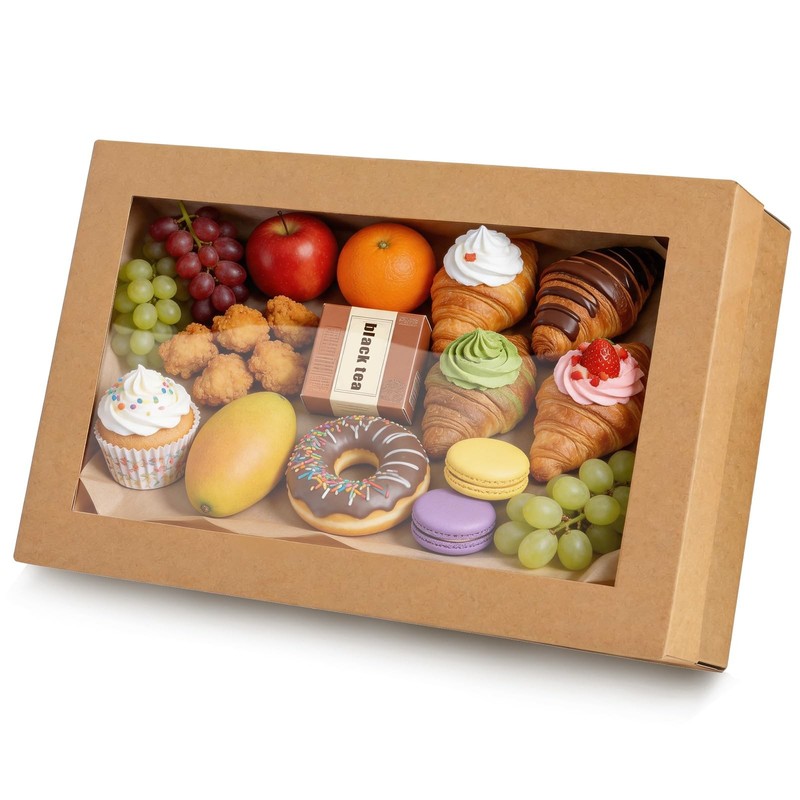 10 Pack Bakery Boxes with Window, 17.7×12.2×3.15 Inch Large Cookie Boxes, Car…