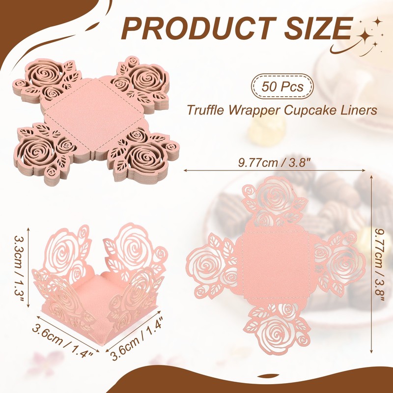50Pcs 1.4x1.4" Rose Shape Truffle Wrapper Cupcake Liners for Decor, Pink gallery