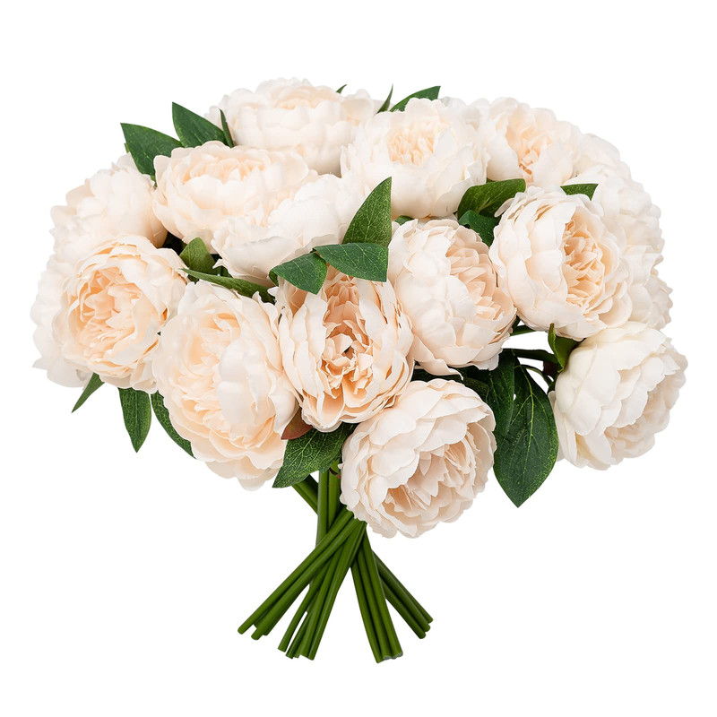 Softflame Artificial/Fake/Faux Flowers - Peony Bundle White Color Pack Of 5