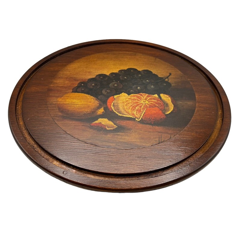 Genuine Wood Pedestal Cake Stand with Fruit Center Serve Ware Farmhouse Boho MCM gallery