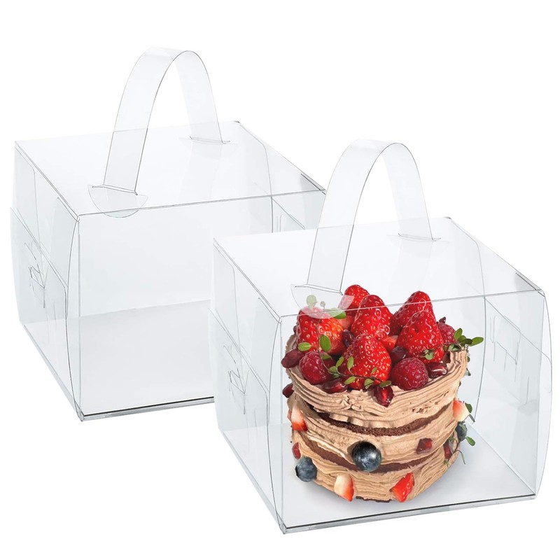 20 PCS 6x6x5 Inches Transparent Bakery Boxes with Handles Clear Cake Boxes