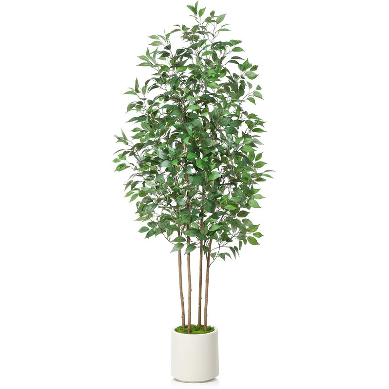 Soguyi Ficus Artificial Tree 7Ft Fake Silk Plant Home Decor Indoor Faux Tree In