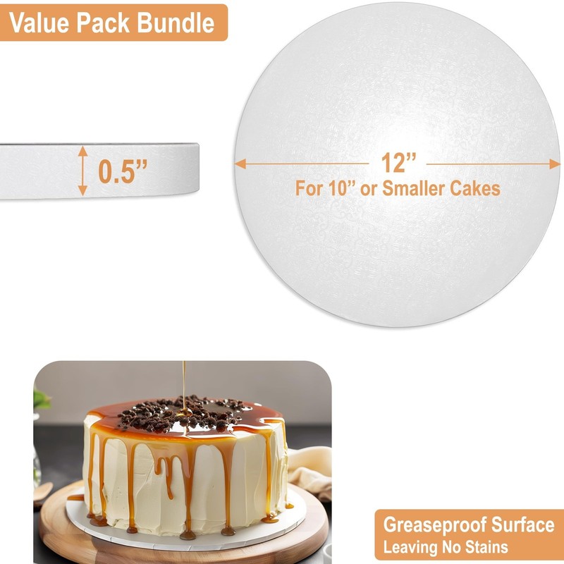 Cake Drum 12 Inch (12 Pack) | 1/2" Thick Cake Rounds | Free Prop Up Tool & Ma... gallery